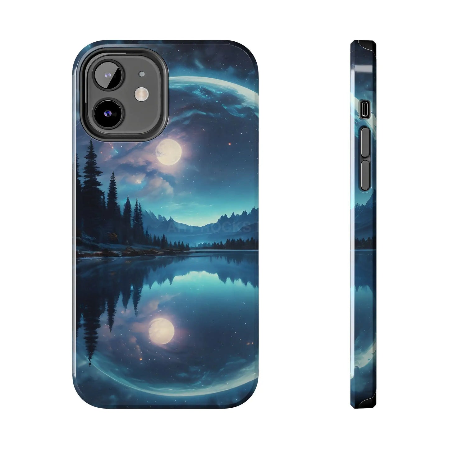 Peaceful Silvery Moon Over Lake Tough Phone Cases for Adventurers Galaxy Design Protective Mobile Cover Unique Gift