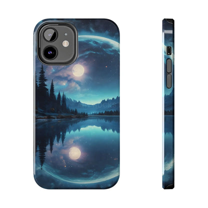 Peaceful Silvery Moon Over Lake Tough Phone Cases for Adventurers Galaxy Design Protective Mobile Cover Unique Gift