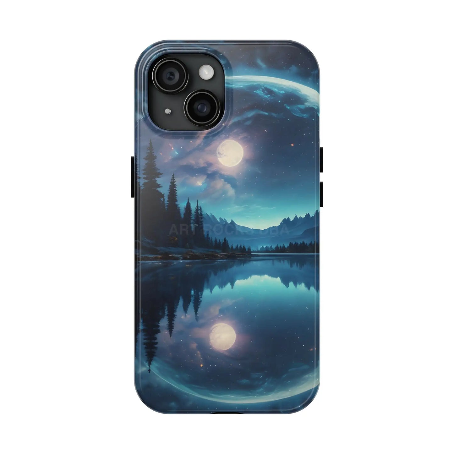 Peaceful Silvery Moon Over Lake Tough Phone Cases for Adventurers Galaxy Design Protective Mobile Cover Unique Gift