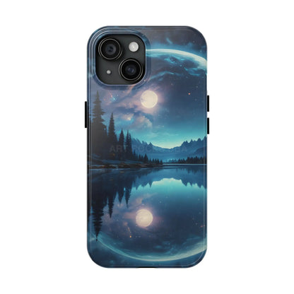 Peaceful Silvery Moon Over Lake Tough Phone Cases for Adventurers Galaxy Design Protective Mobile Cover Unique Gift