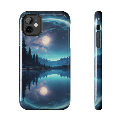 Peaceful Silvery Moon Over Lake Tough Phone Cases for Adventurers Galaxy Design Protective Mobile Cover Unique Gift