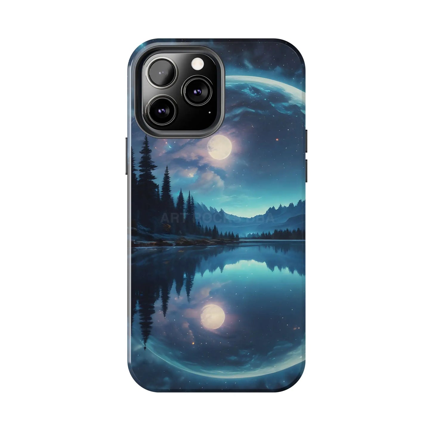 Peaceful Silvery Moon Over Lake Tough Phone Cases for Adventurers Galaxy Design Protective Mobile Cover Unique Gift