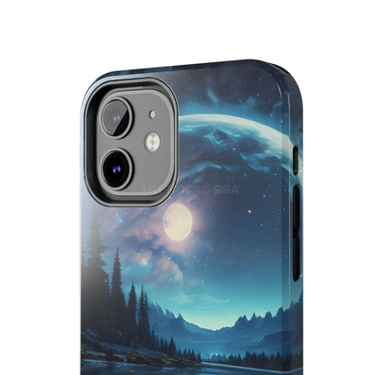 Peaceful Silvery Moon Over Lake Tough Phone Cases for Adventurers Galaxy Design Protective Mobile Cover Unique Gift