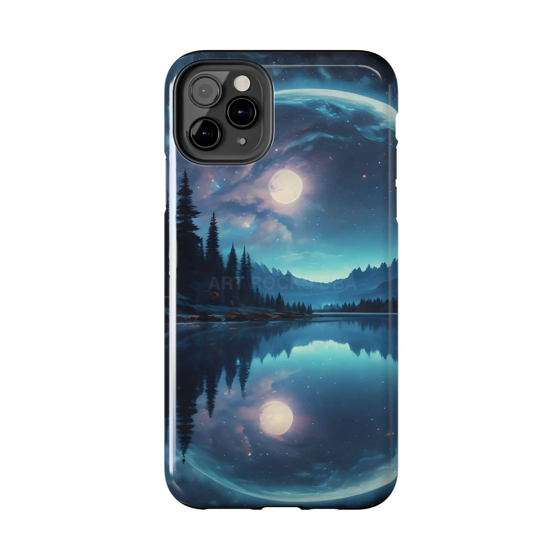 Peaceful Silvery Moon Over Lake Tough Phone Cases for Adventurers Galaxy Design Protective Mobile Cover Unique Gift