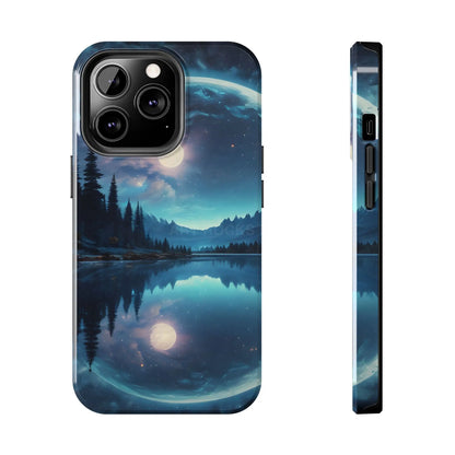 Peaceful Silvery Moon Over Lake Tough Phone Cases for Adventurers Galaxy Design Protective Mobile Cover Unique Gift