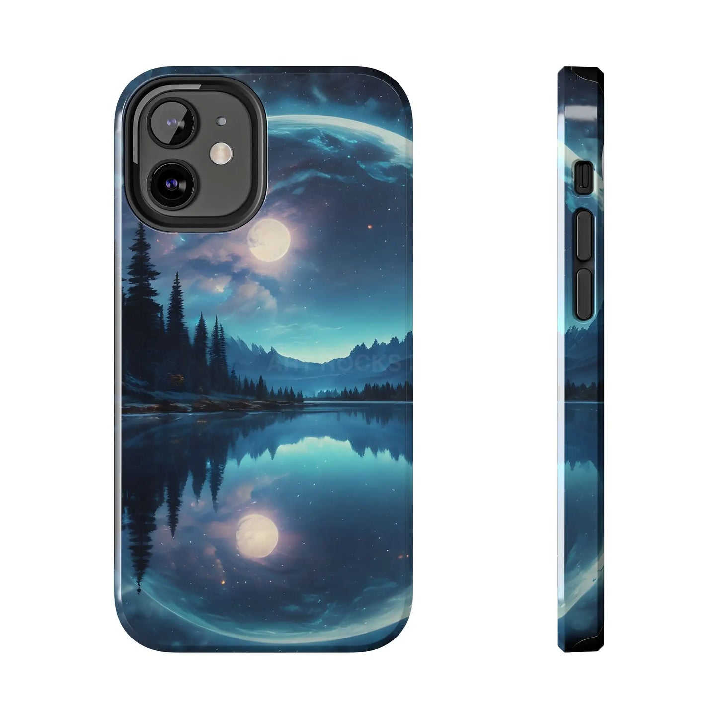 Peaceful Silvery Moon Over Lake Tough Phone Cases for Adventurers Galaxy Design Protective Mobile Cover Unique Gift