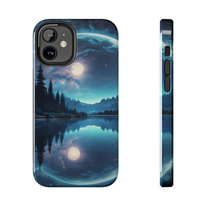 Peaceful Silvery Moon Over Lake Tough Phone Cases for Adventurers Galaxy Design Protective Mobile Cover Unique Gift