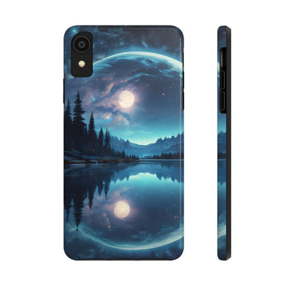 Peaceful Silvery Moon Over Lake Tough Phone Cases for Adventurers Galaxy Design Protective Mobile Cover Unique Gift