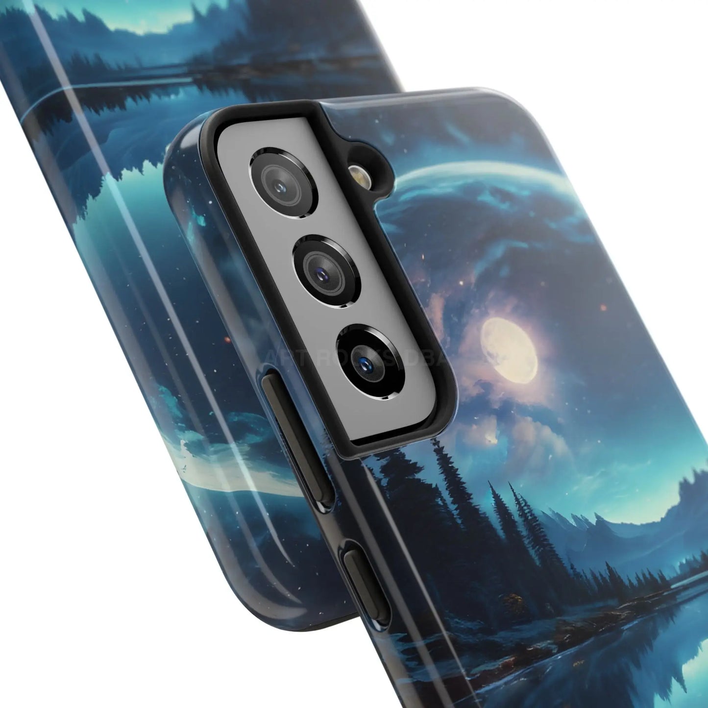 Peaceful Silvery Moon Over Lake Tough Phone Cases for Adventurers Galaxy Design Protective Mobile Cover Unique Gift