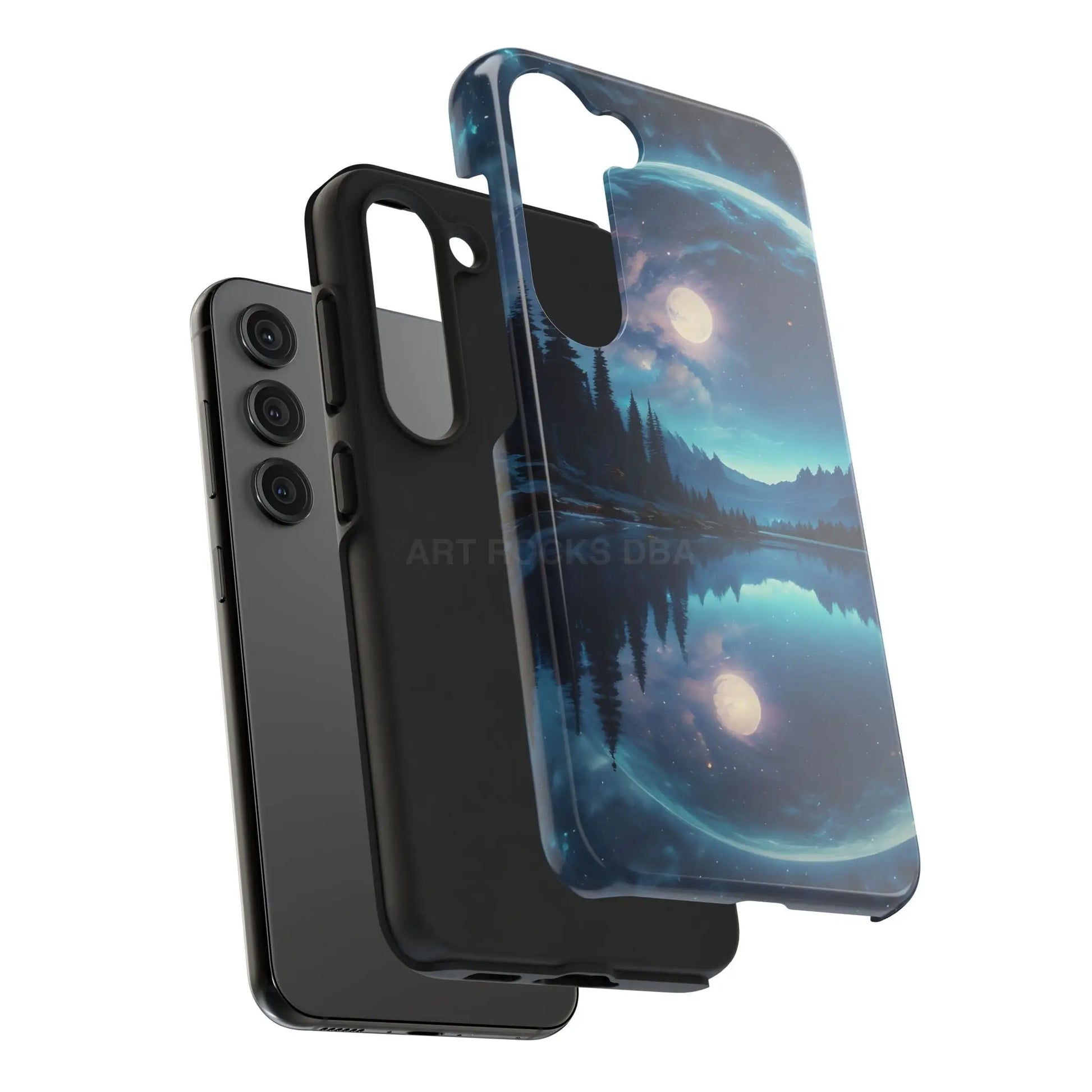 Peaceful Silvery Moon Over Lake Tough Phone Cases for Adventurers Galaxy Design Protective Mobile Cover Unique Gift