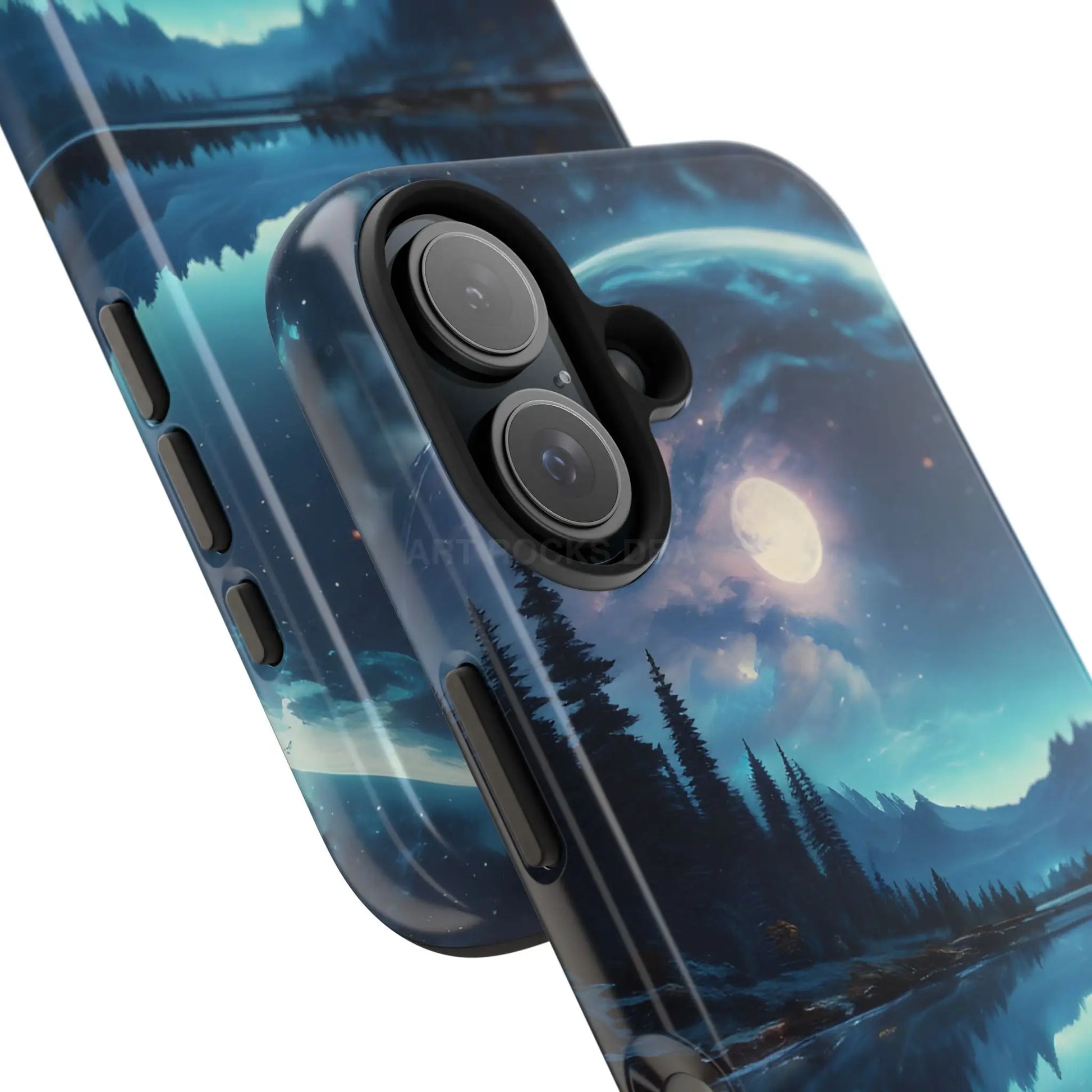 Peaceful Silvery Moon Over Lake Tough Phone Cases for Adventurers Galaxy Design Protective Mobile Cover Unique Gift