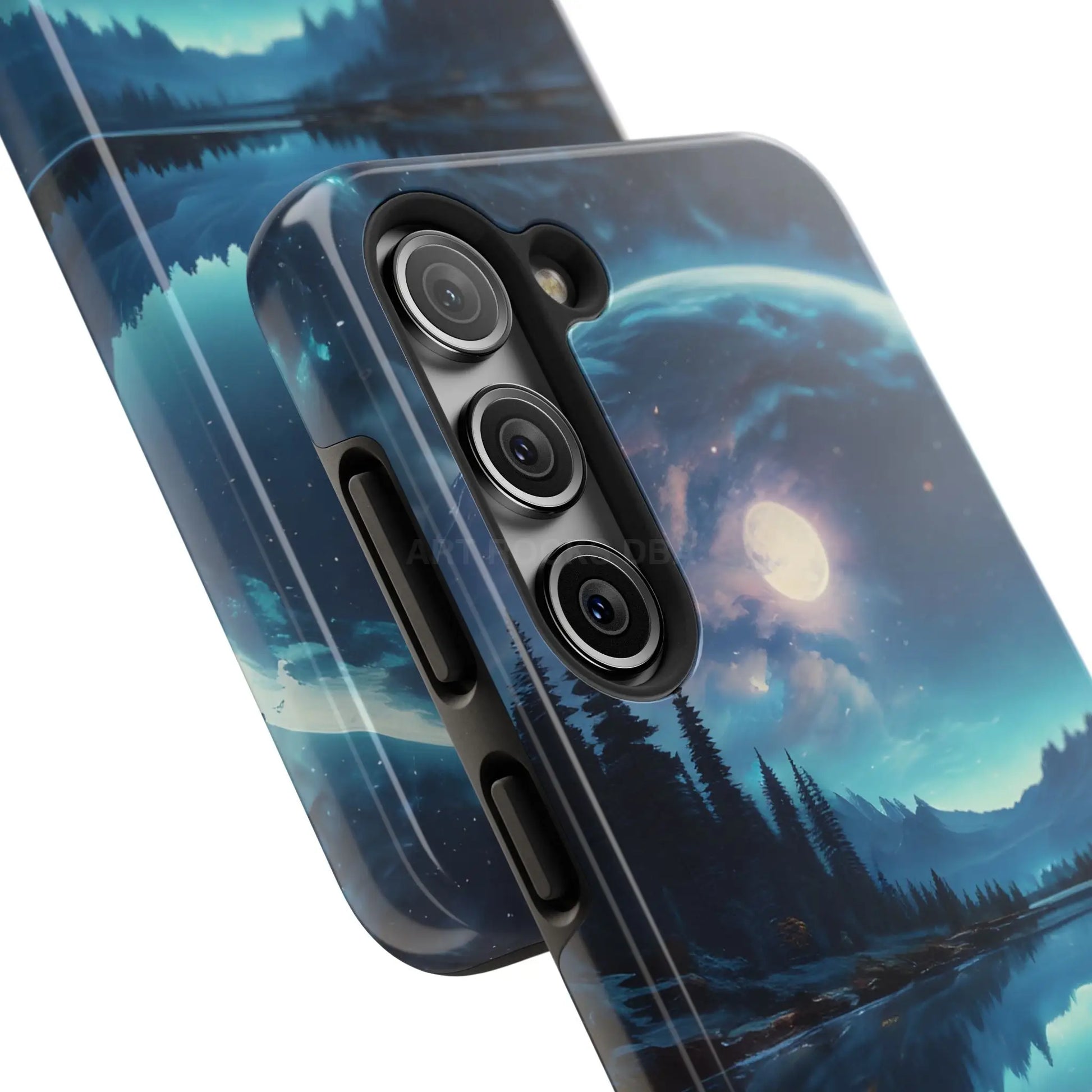 Peaceful Silvery Moon Over Lake Tough Phone Cases for Adventurers Galaxy Design Protective Mobile Cover Unique Gift