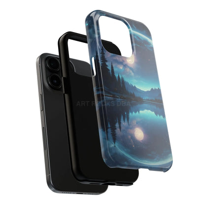 Peaceful Silvery Moon Over Lake Tough Phone Cases for Adventurers Galaxy Design Protective Mobile Cover Unique Gift
