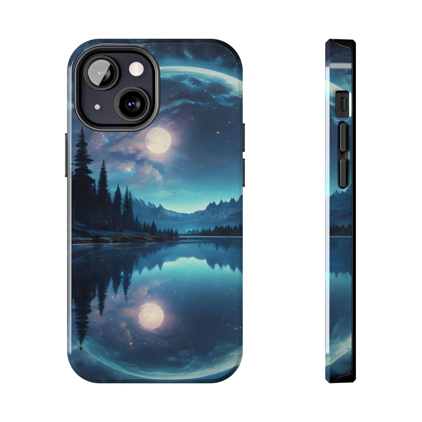 Peaceful Silvery Moon Over Lake Tough Phone Cases for Adventurers Galaxy Design Protective Mobile Cover Unique Gift