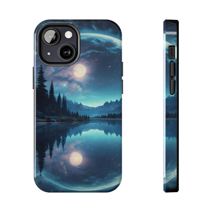 Peaceful Silvery Moon Over Lake Tough Phone Cases for Adventurers Galaxy Design Protective Mobile Cover Unique Gift