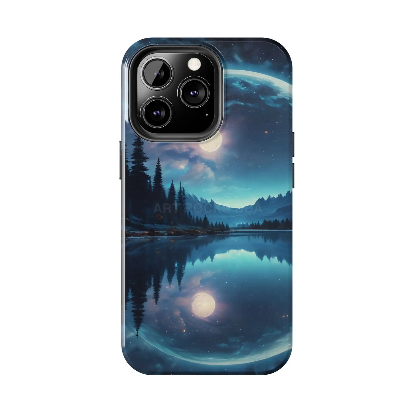 Peaceful Silvery Moon Over Lake Tough Phone Cases for Adventurers Galaxy Design Protective Mobile Cover Unique Gift