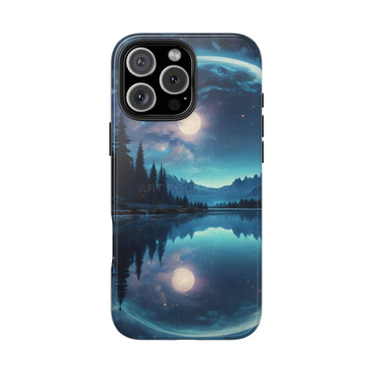 Peaceful Silvery Moon Over Lake Tough Phone Cases for Adventurers Galaxy Design Protective Mobile Cover Unique Gift