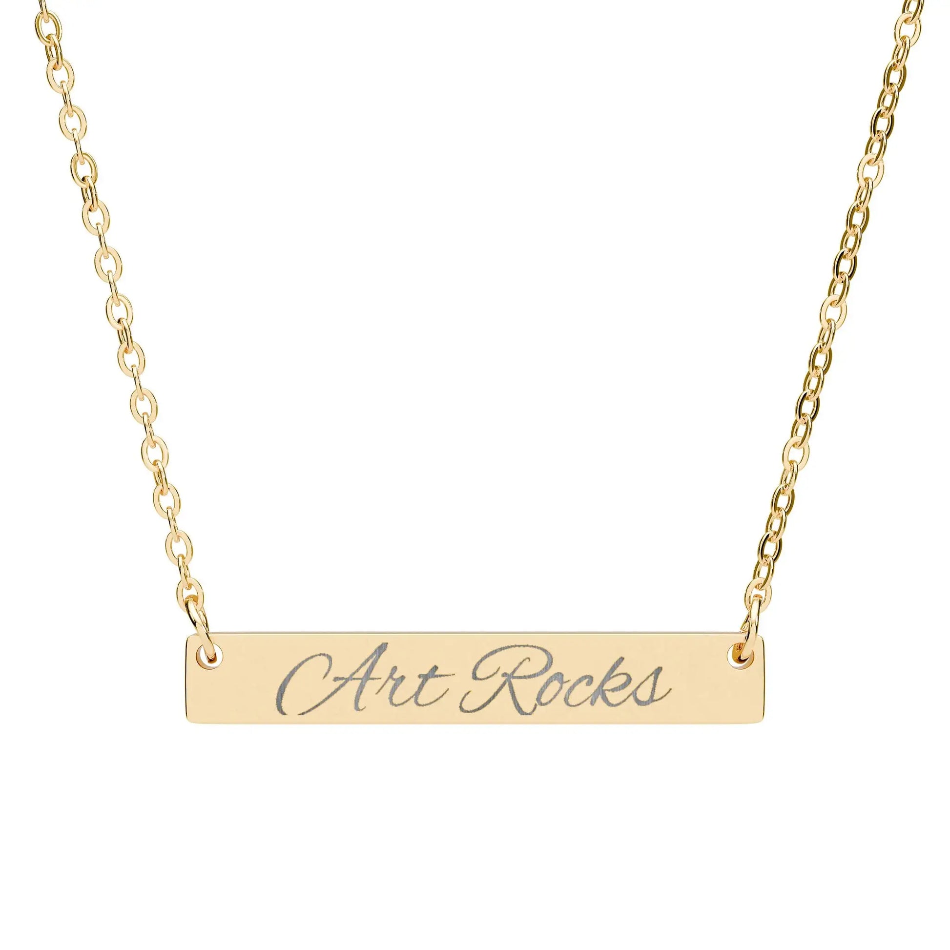 Personalized ’Art Rocks’ Bar Necklace Script Pendant - Accessories