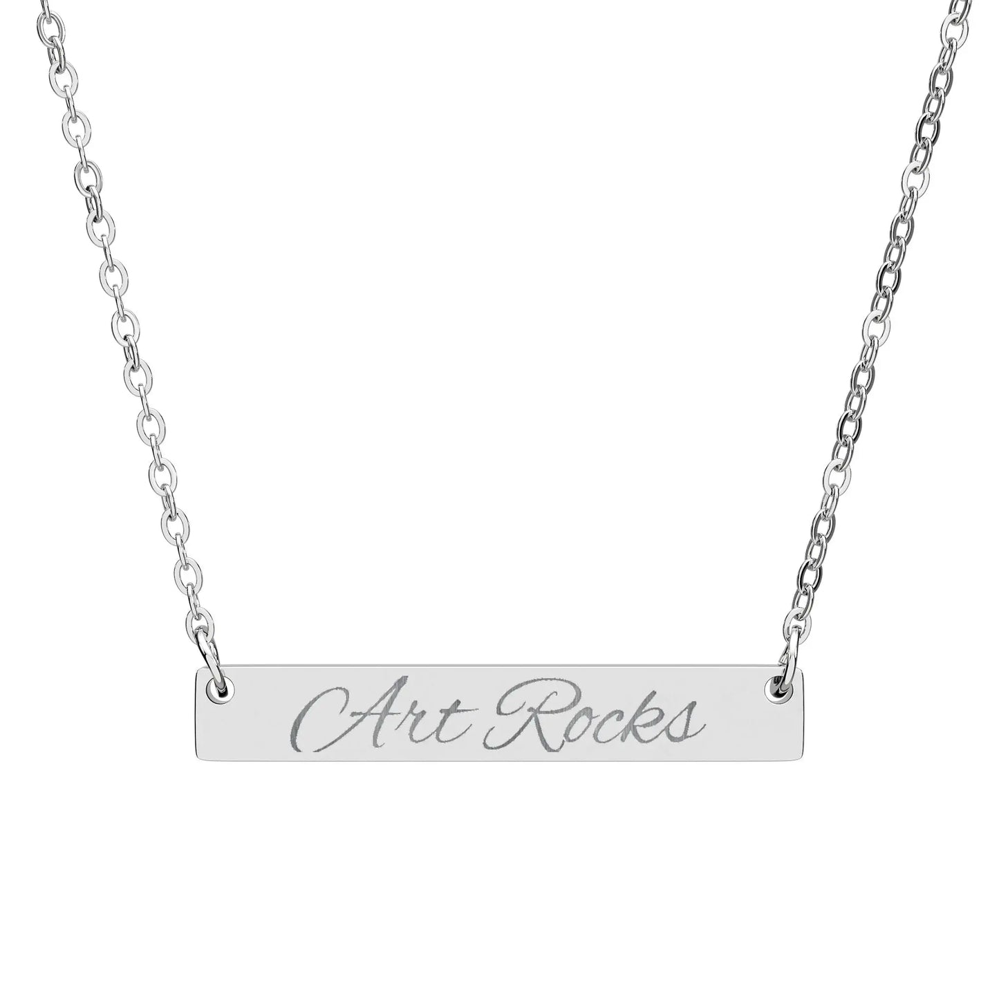 Personalized ’Art Rocks’ Bar Necklace Script Pendant - One Size / Stainless Steel (No coating) - Accessories
