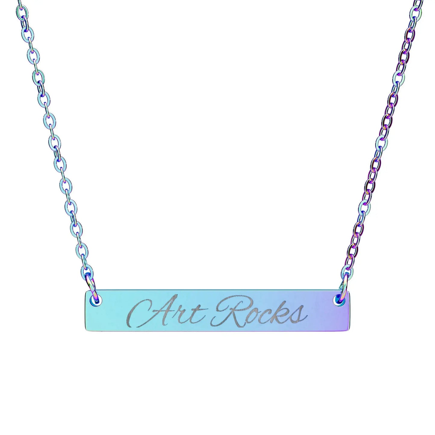Personalized ’Art Rocks’ Bar Necklace Script Pendant - One Size / Rainbow PVD coating - Accessories