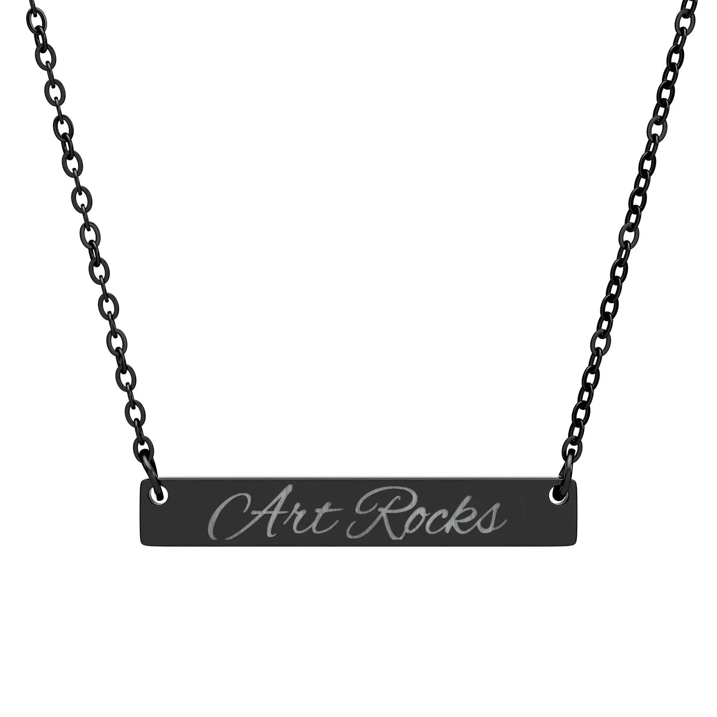 Personalized ’Art Rocks’ Bar Necklace Script Pendant - One Size / Black PVD coating - Accessories