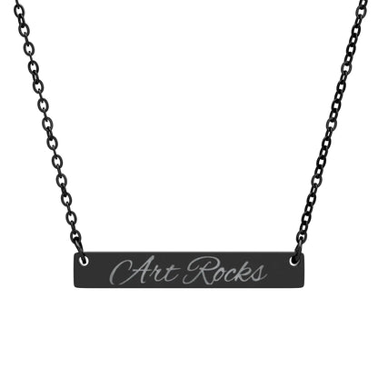 Personalized ’Art Rocks’ Bar Necklace Script Pendant - One Size / Black PVD coating - Accessories
