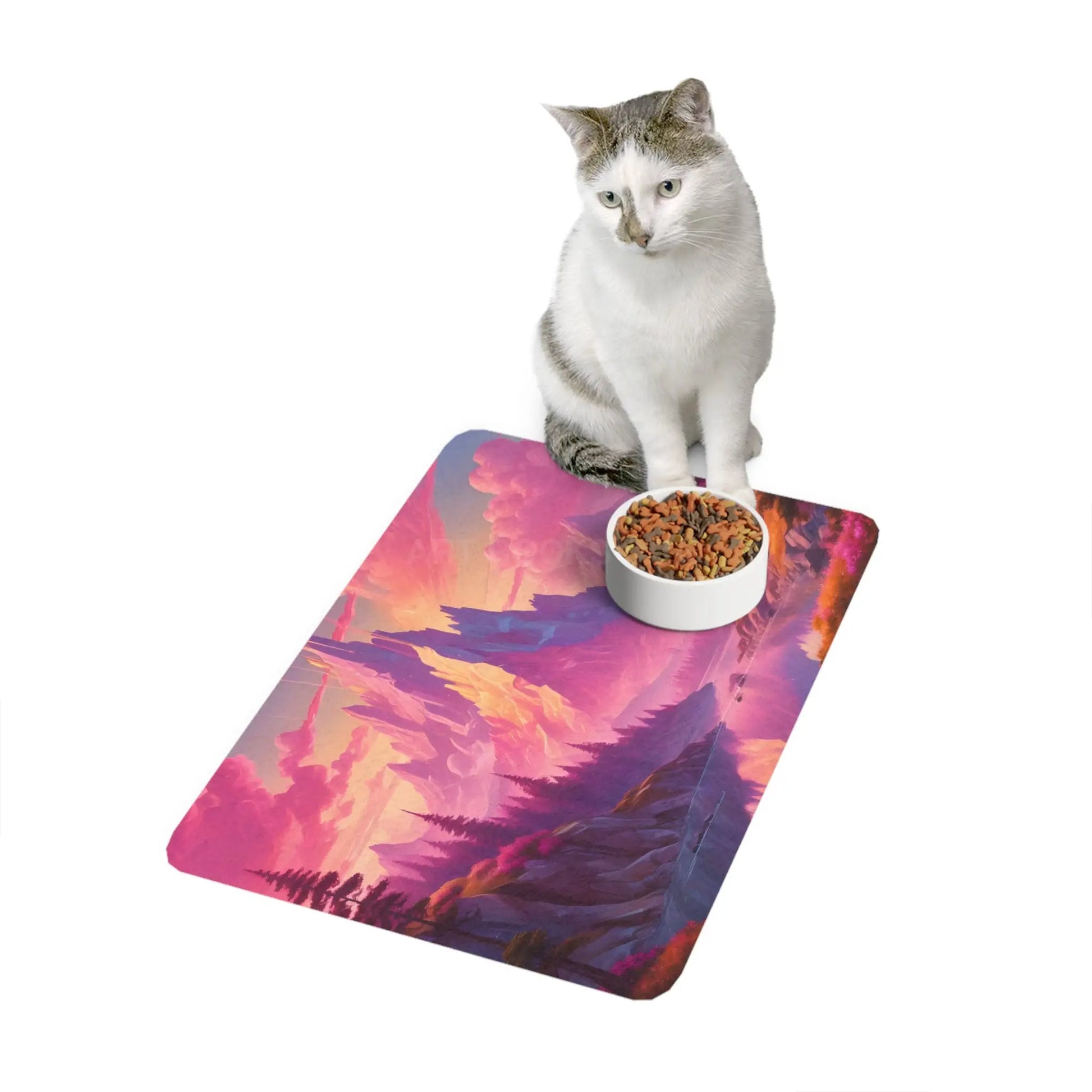 Pet Food Mat (12x18) — Vibrant Pink Landscape Placemat for Cats & Dogs - 12’’ × 18’’ / Rectangle - Pets