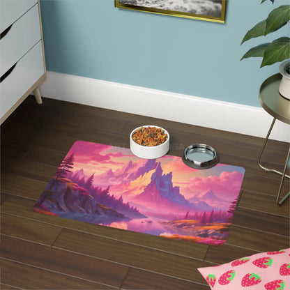 Pet Food Mat (12x18) — Vibrant Pink Landscape Placemat for Cats & Dogs - 12’’ × 18’’ / Rectangle - Pets