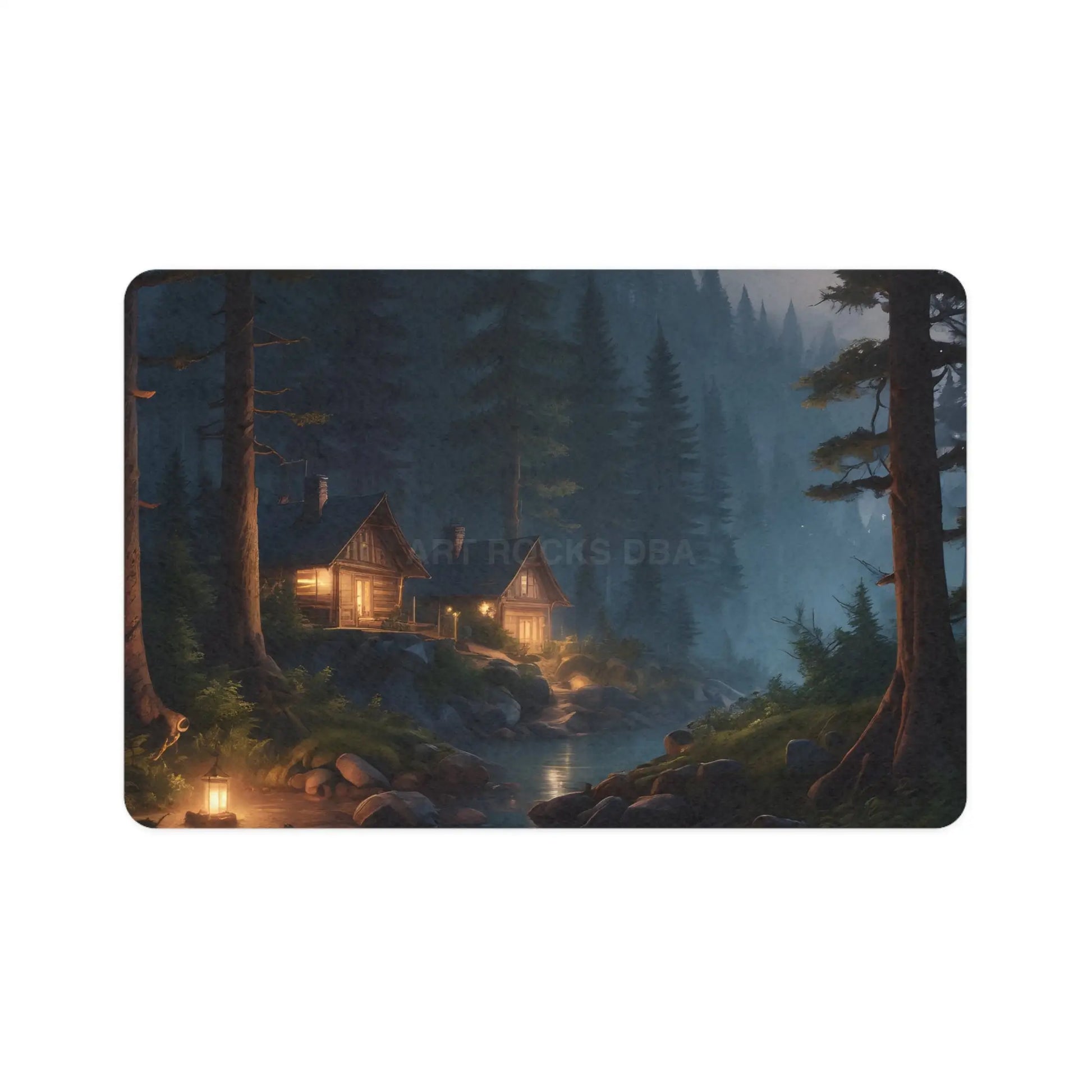 Pet Food Mat — Cozy Cabin Night Forest Design (12x18) - 12’’ × 18’’ / Rectangle - Pets