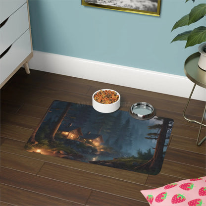 Pet Food Mat — Cozy Cabin Night Forest Design (12x18) - 12’’ × 18’’ / Rectangle - Pets