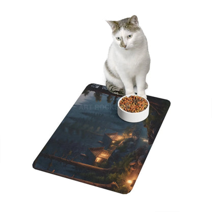 Pet Food Mat — Cozy Cabin Night Forest Design (12x18) - 12’’ × 18’’ / Rectangle - Pets