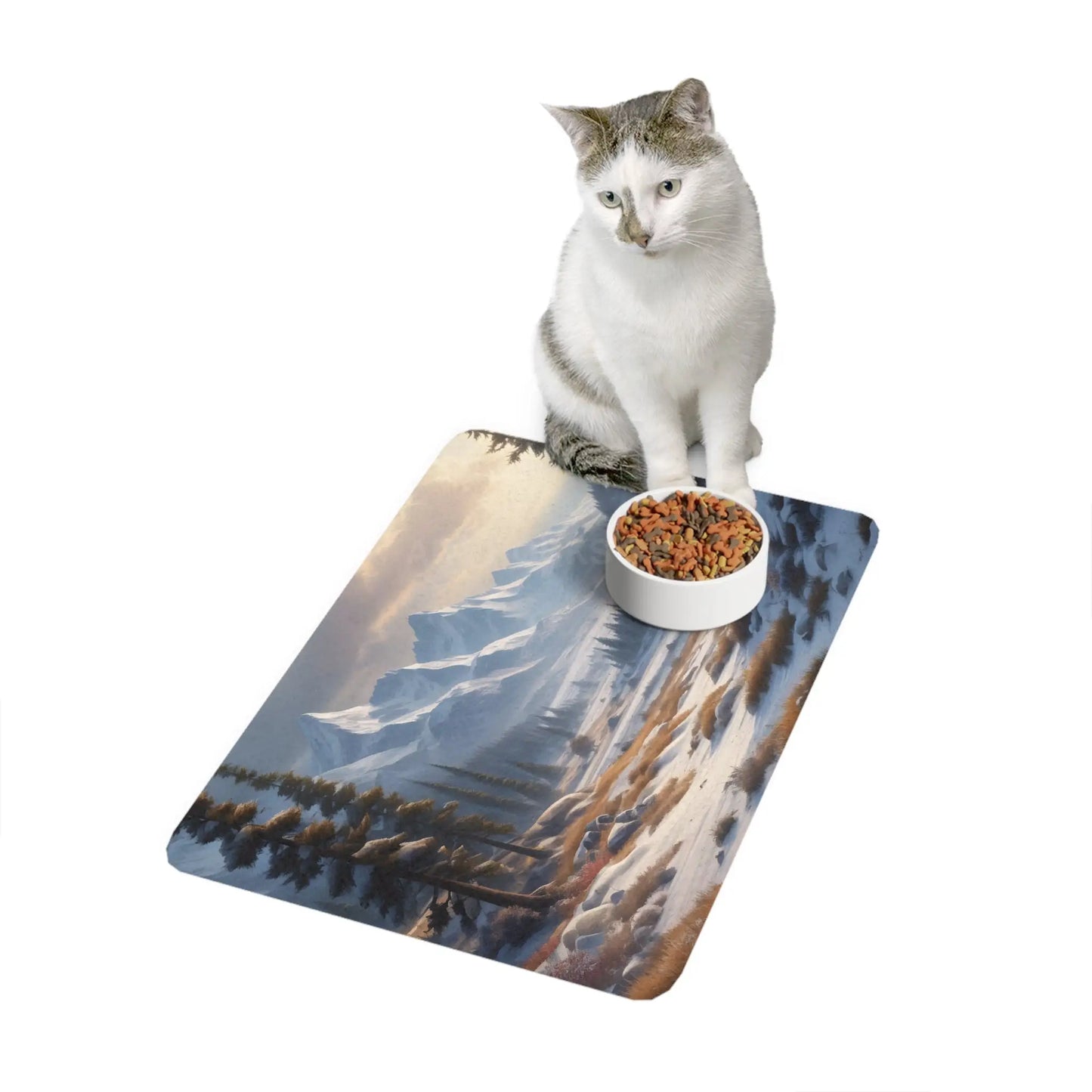 Pet Food Mat — Serene Snowy Mountain Landscape (12x18) - 12’’ × 18’’ / Rectangle - Pets