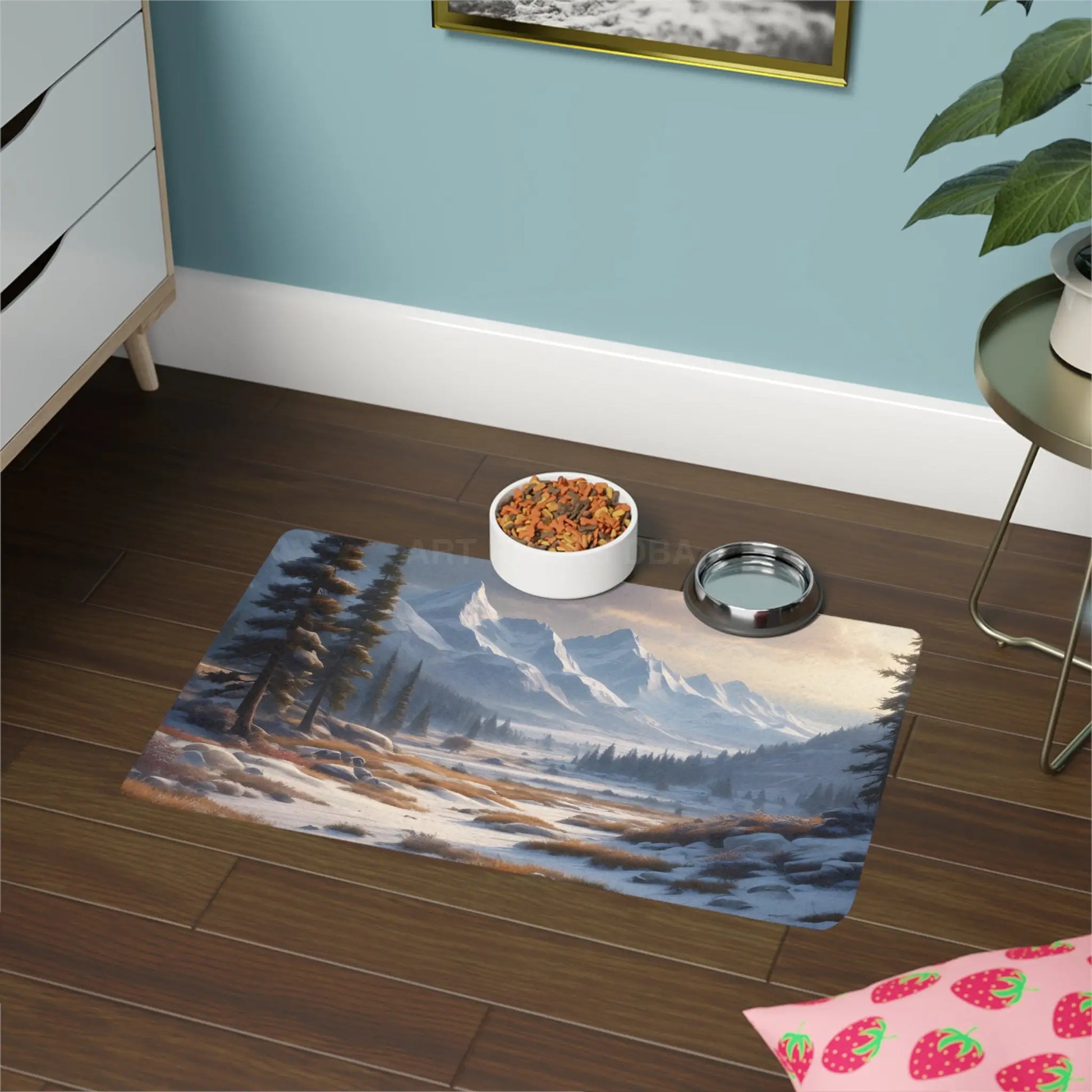 Pet Food Mat — Serene Snowy Mountain Landscape (12x18) - 12’’ × 18’’ / Rectangle - Pets
