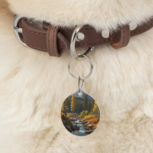 Pet Tag — Autumn Mountain Stream Dog ID Tag Nature Landscape Collar Charm - 1’’ - Pets