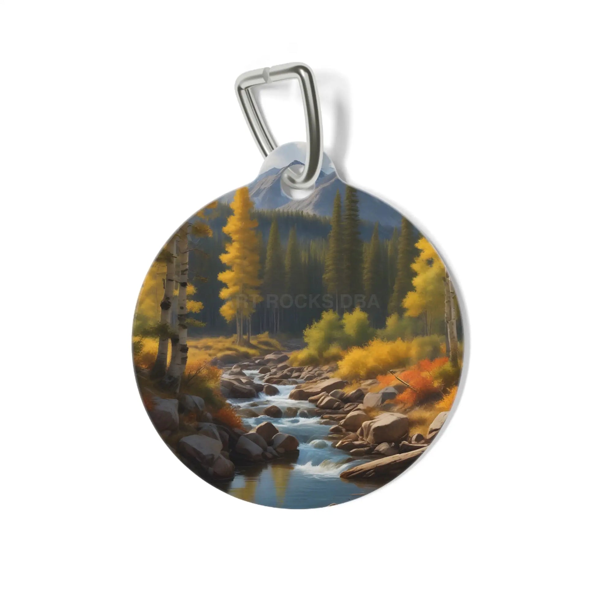 Pet Tag — Autumn Mountain Stream Dog ID Tag Nature Landscape Collar Charm - 1’’ - Pets
