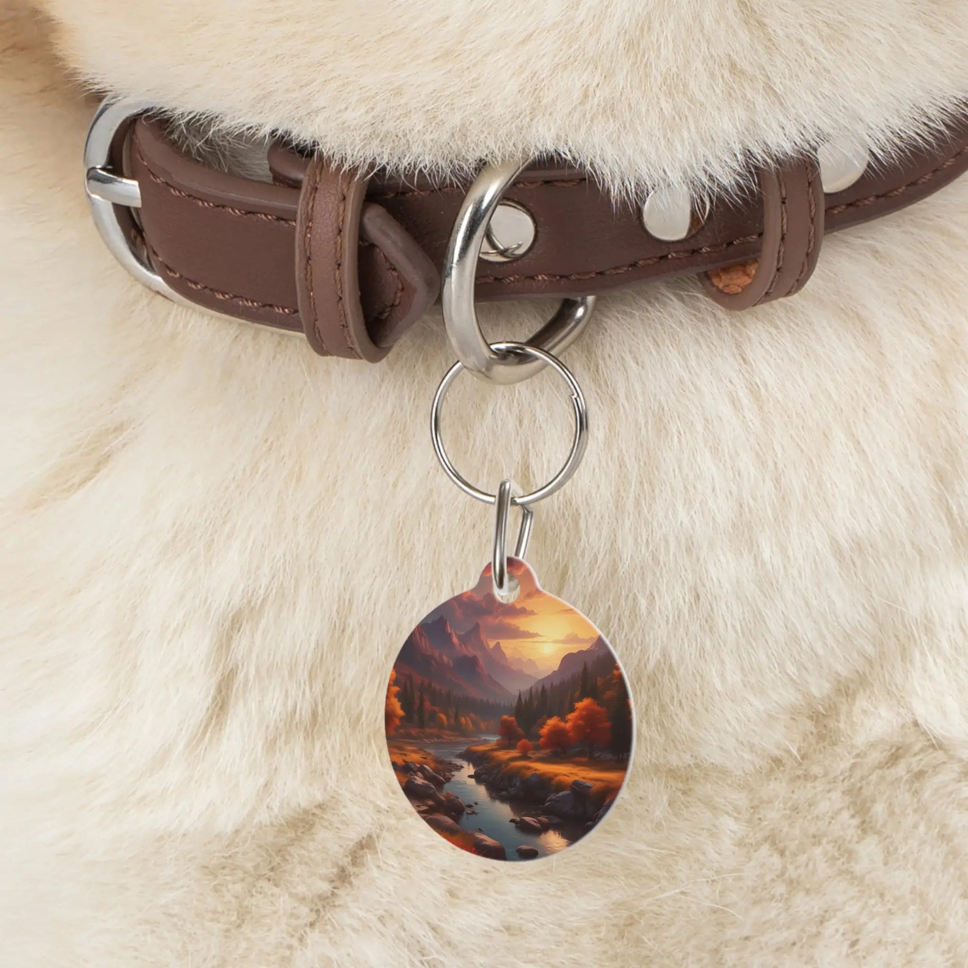 Pet Tag — Autumn Mountain Sunset Scenic ID Charm - 1’’ - Pets