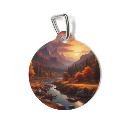 Pet Tag — Autumn Mountain Sunset Scenic ID Charm - 1’’ - Pets