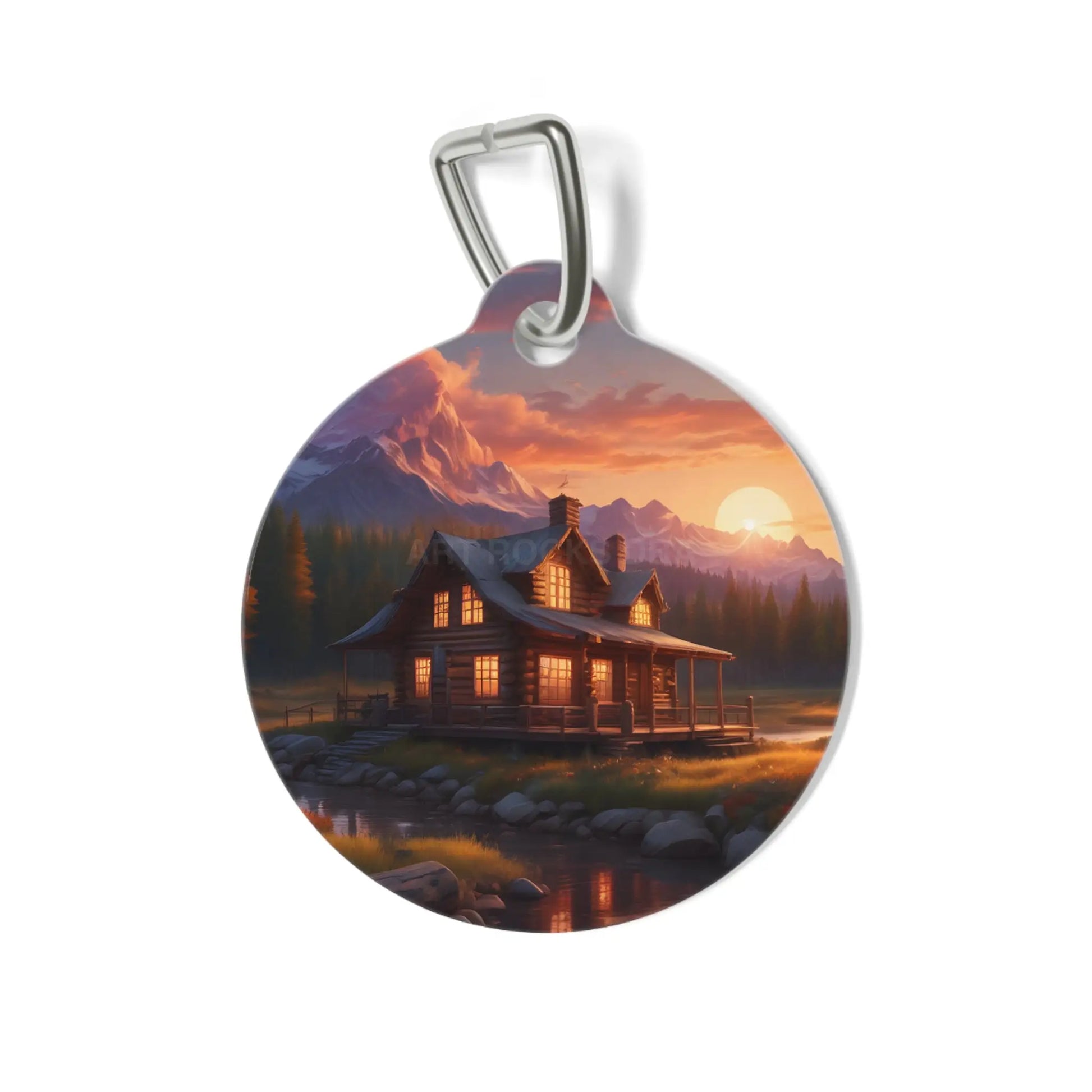 Pet Tag — Mountain Cabin Sunset Personalized Dog ID Tag - 1’’ - Pets
