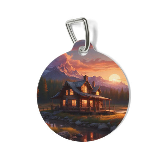 Pet Tag — Mountain Cabin Sunset Personalized Dog ID Tag - 1’’ - Pets