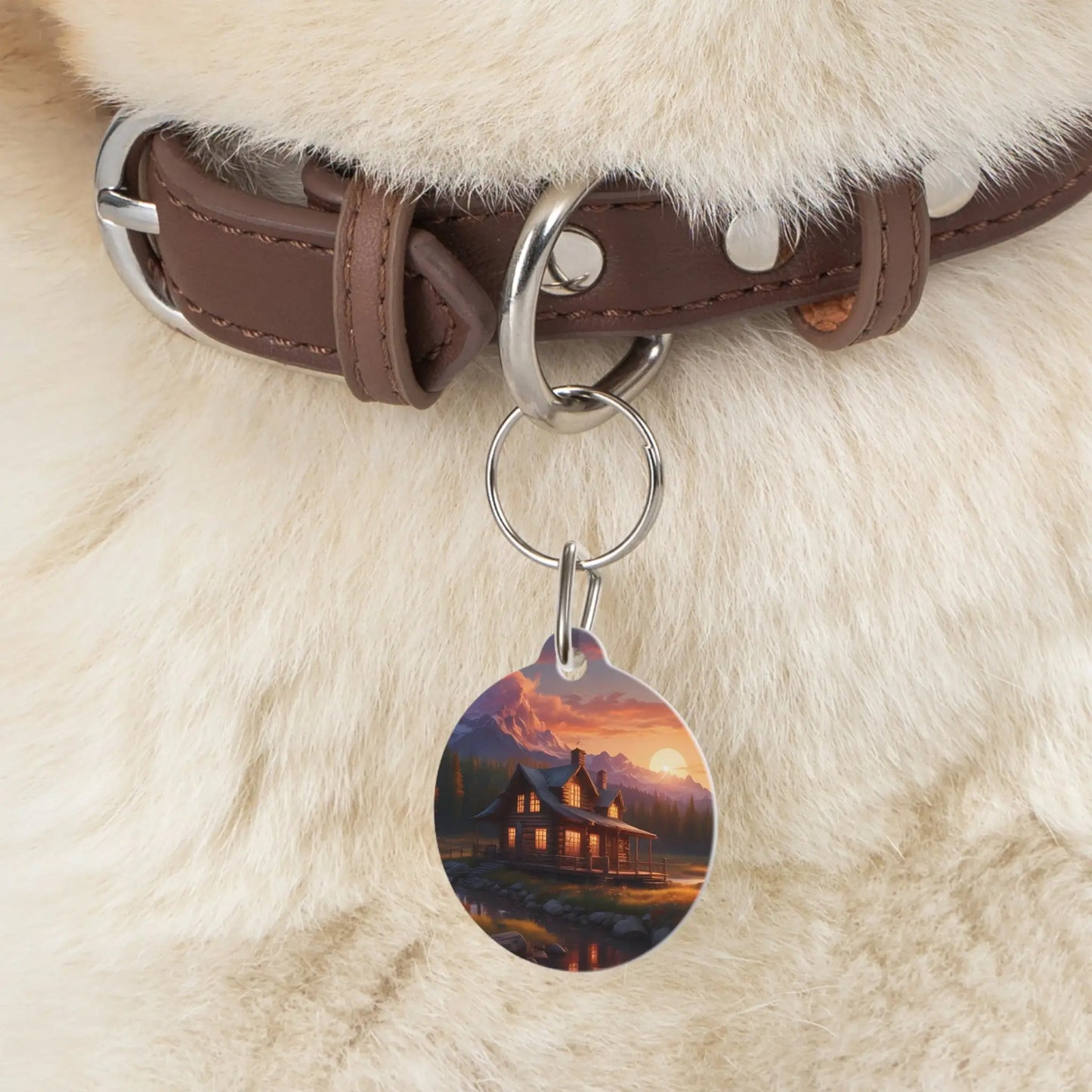 Pet Tag — Mountain Cabin Sunset Personalized Dog ID Tag - 1’’ - Pets