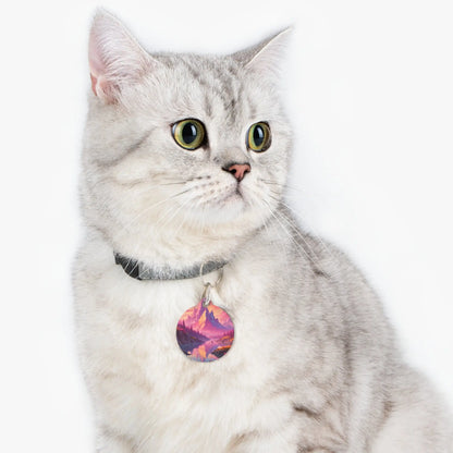 Pet Tag — Pink Sunset Fantasy Mountain Lake ID Tag - 1’’ - Pets