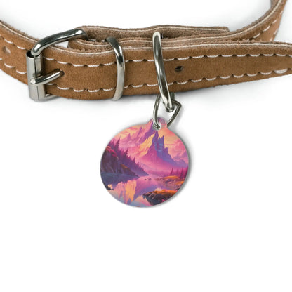 Pet Tag — Pink Sunset Fantasy Mountain Lake ID Tag - 1’’ - Pets
