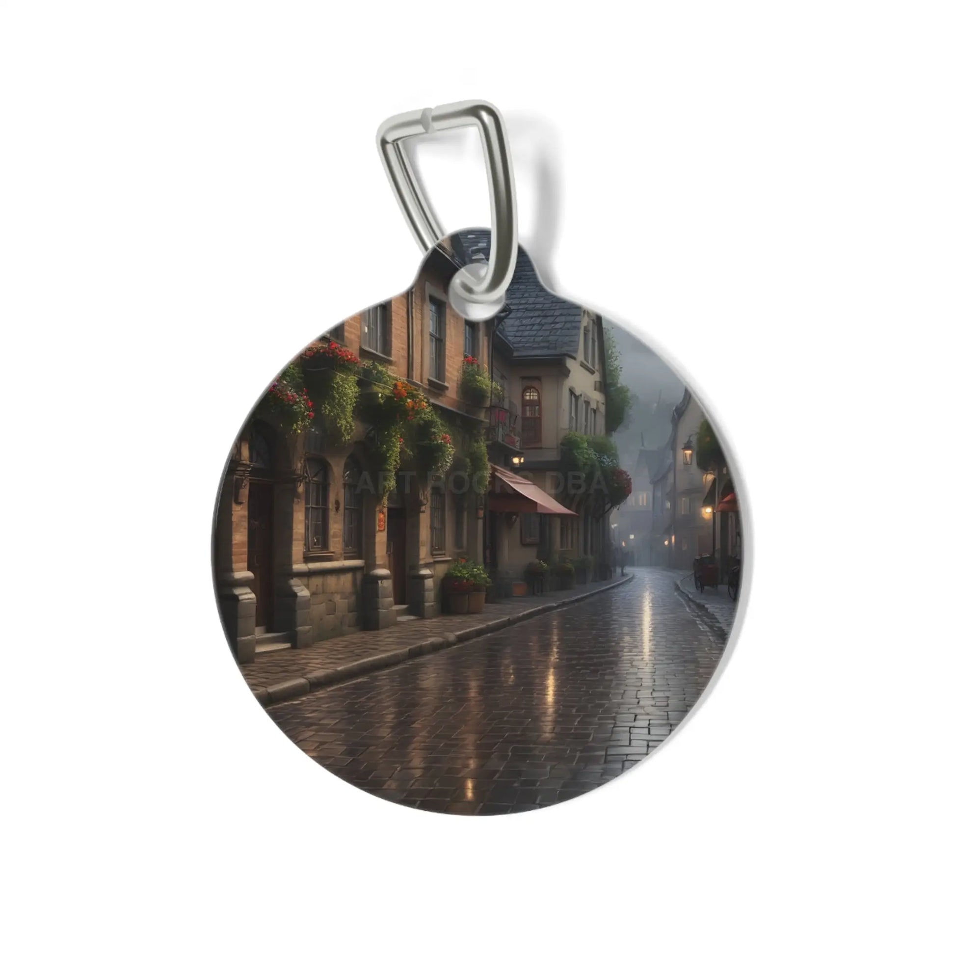Pet Tag — Rainy Cobblestone Street Custom ID Tag - 1’’ - Pets