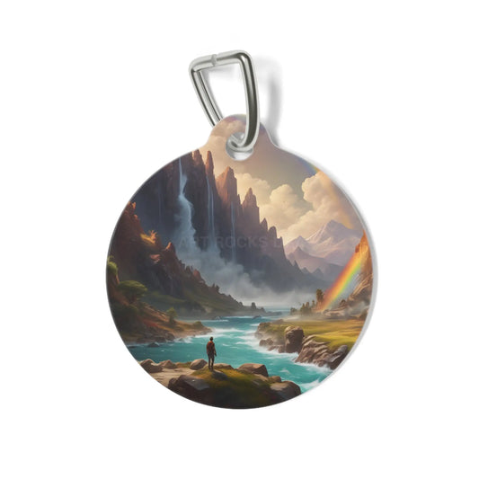 Pet Tag — Scenic Adventure Landscape with Rainbow Dog ID Tag - 1’’ - Pets