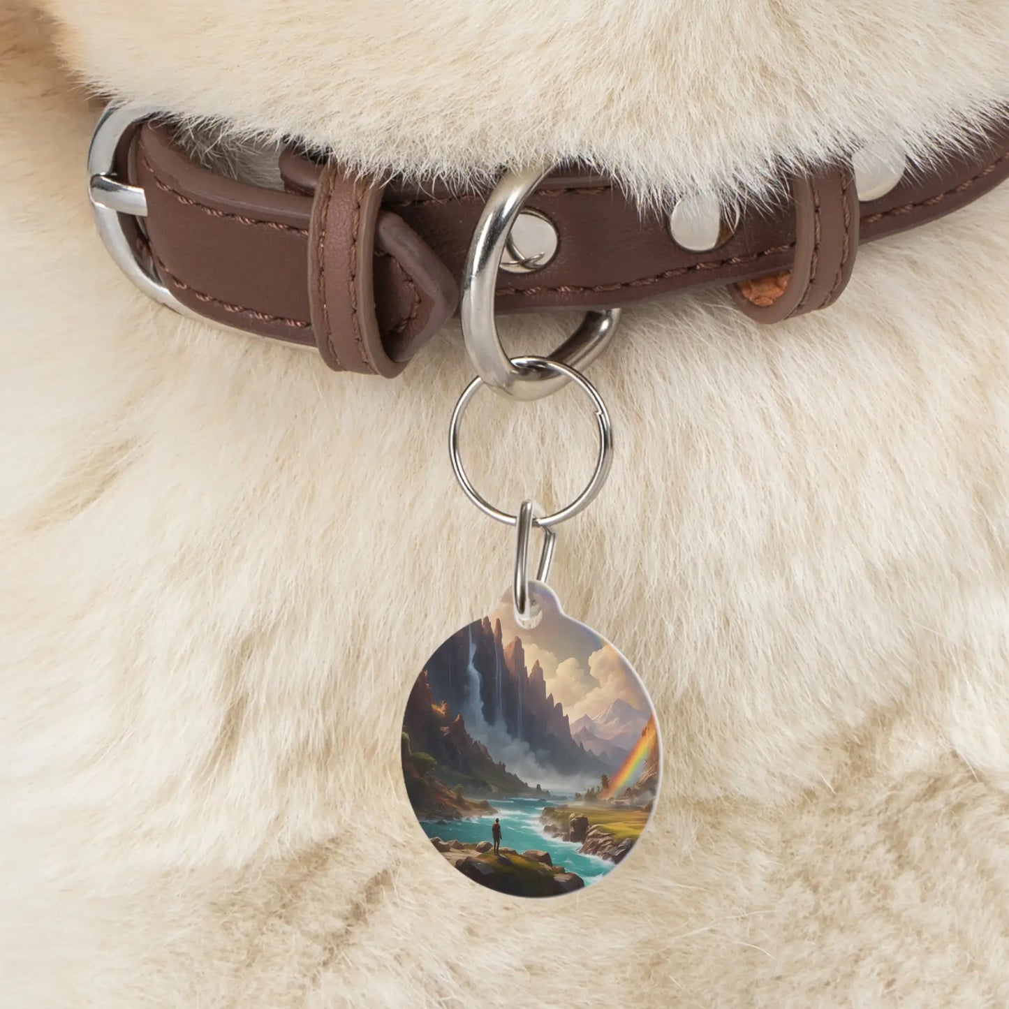 Pet Tag — Scenic Adventure Landscape with Rainbow Dog ID Tag - 1’’ - Pets