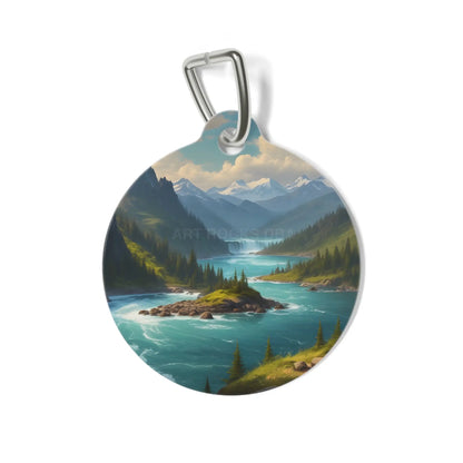 Pet Tag — Scenic Mountain Lake Dog & Cat ID Tag (Nature Landscape Design) - 1’’ - Pets