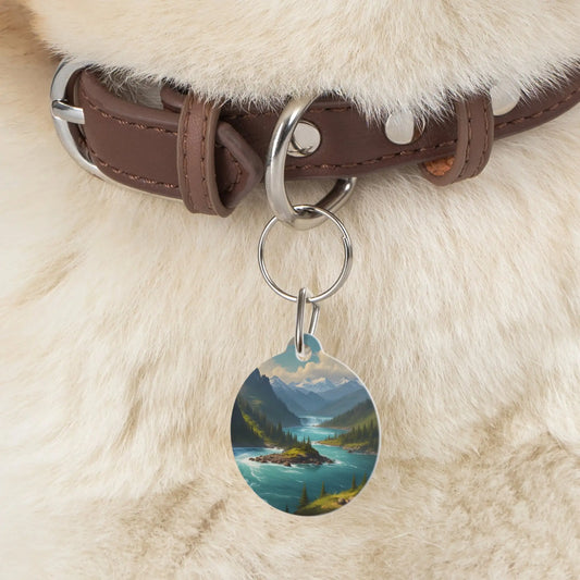 Pet Tag — Scenic Mountain Lake Dog & Cat ID Tag (Nature Landscape Design) - 1’’ - Pets