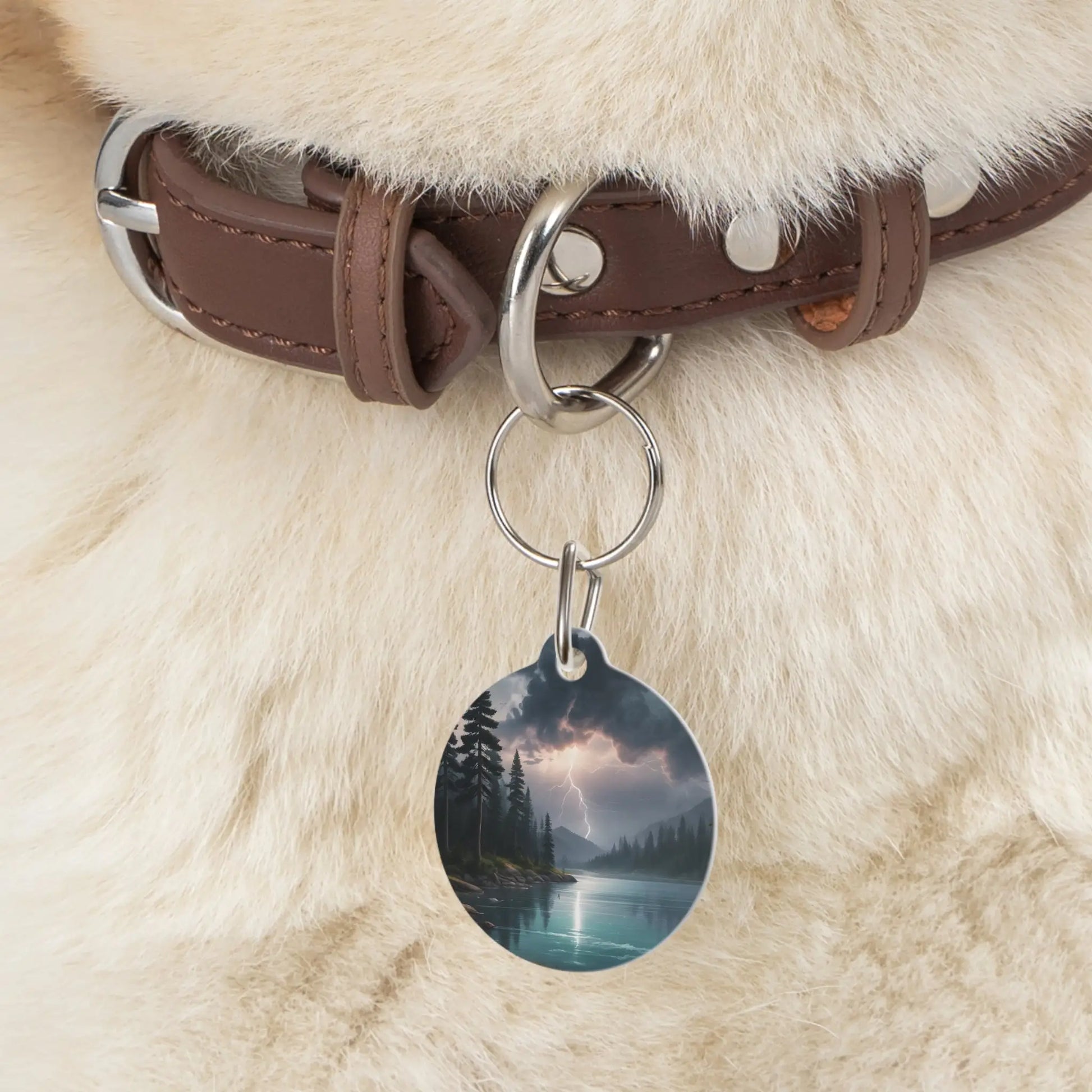 Pet Tag - Stormy Lake Landscape Lightning Design - 1’’ - Pets