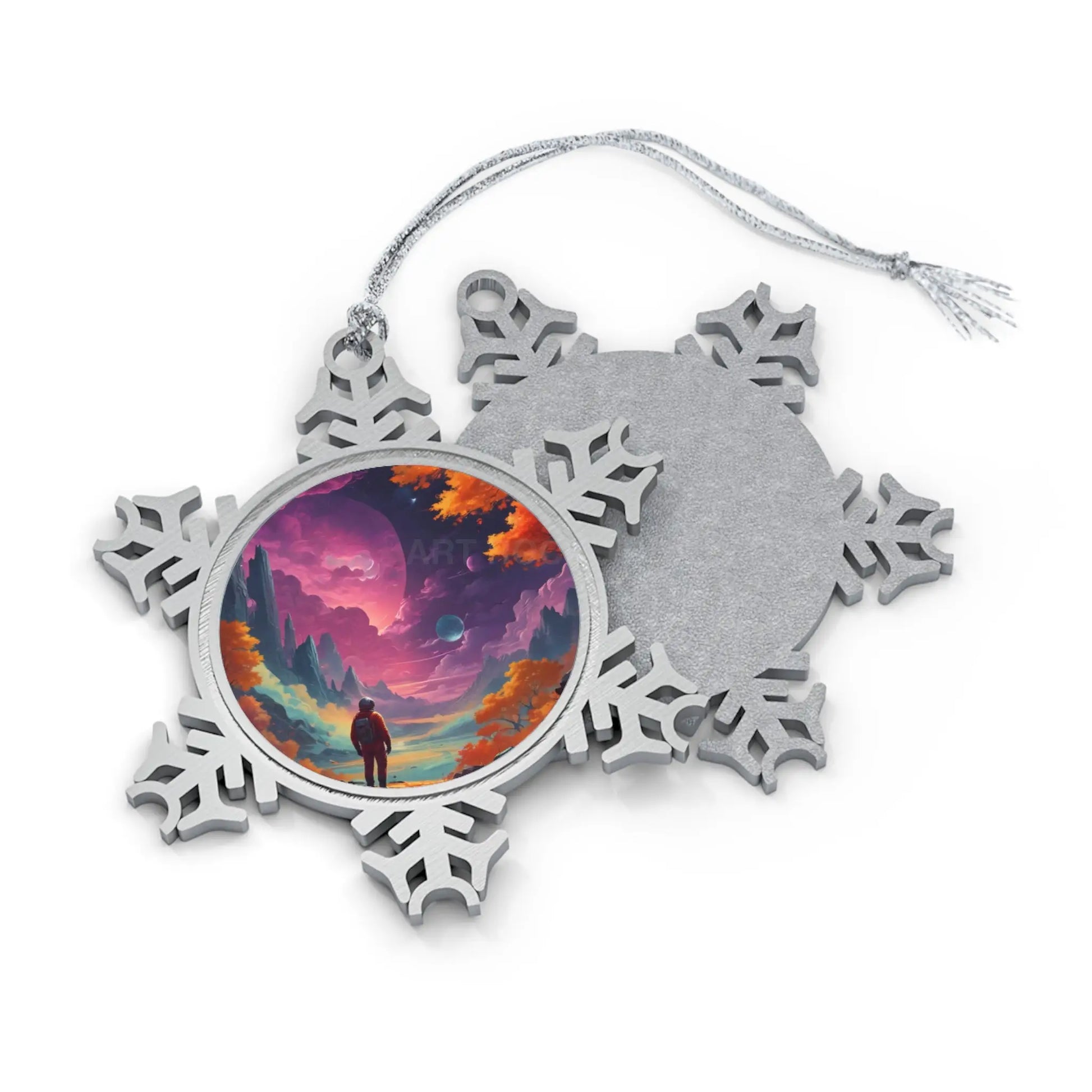 Pewter Snowflake Ornament — Colorful Dreamscape Landscape Holiday Decoration - Snowflake / One Size - Home Decor