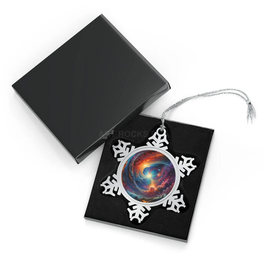 Pewter Snowflake Ornament — Colorful Spiral Galaxy Holiday Ornament - Snowflake / One Size - Home Decor